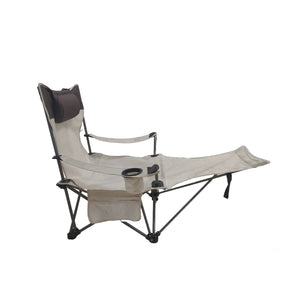 Beige Outdoor Folding Camping Chair with Adjustable Recline and Cup Holder