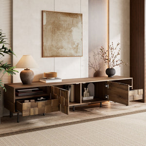 TV Stand With 2 Drawers, Media Console Table For TVs Up To 85'' - Natural