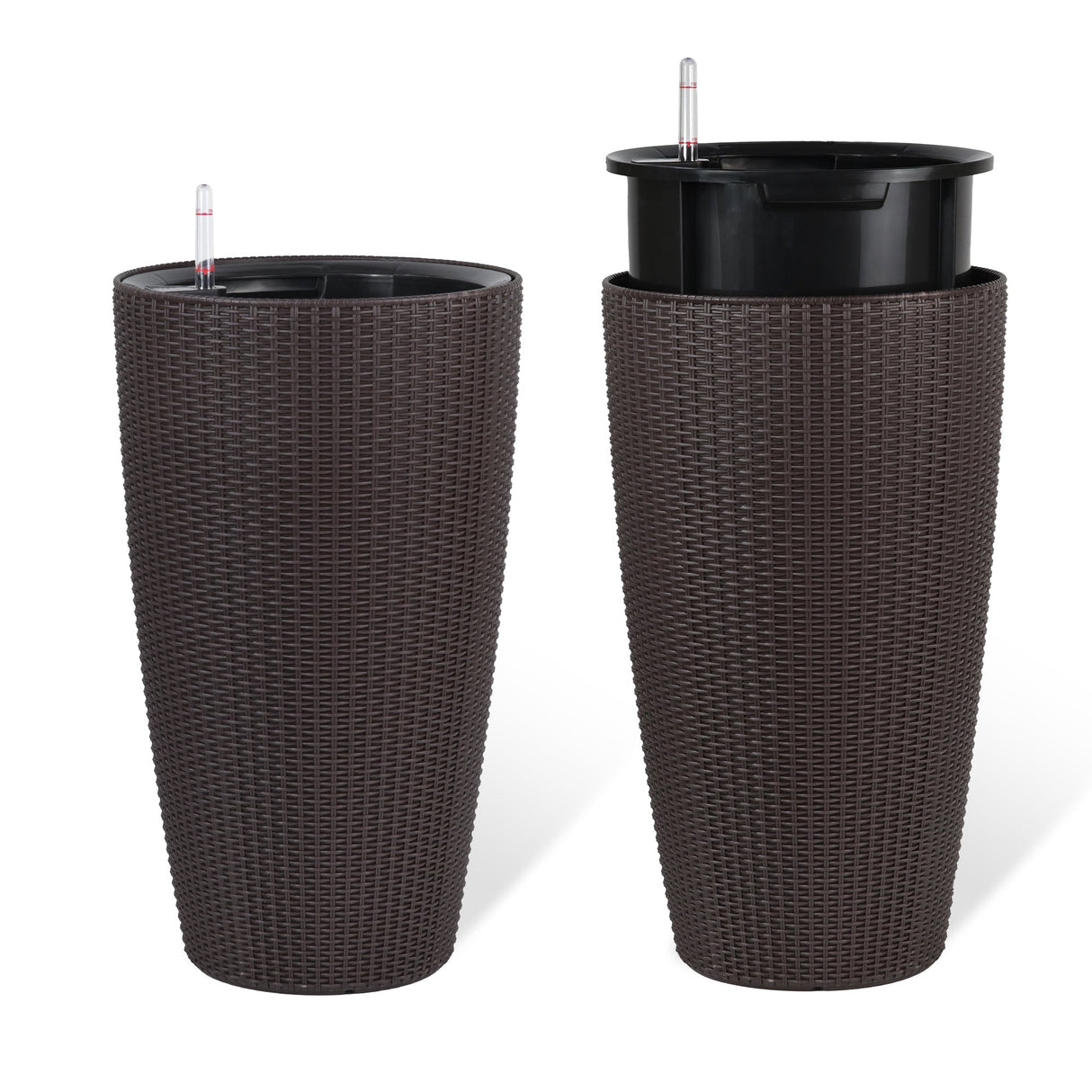 Set of 2 Faux Rattan Tall Planters with Automatic Watering