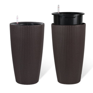 Set of 2 Faux Rattan Tall Planters with Automatic Watering