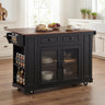 54" Mobile Kitchen Island with Glass Door Storage, Power Outlet & Rolling Cart