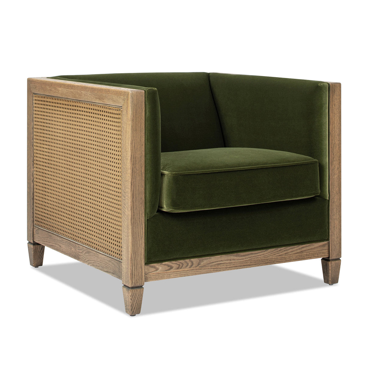 Georgia 34' Cane Rattan Tuxedo Armchair, Olive Green Performance Velvet
