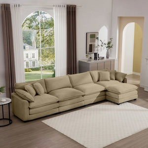Modern Modular Cushion Sofa Set with Ottoman - Fabric, Multiple Colors
