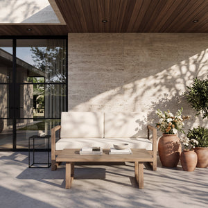 Outdoor Acacia Wood Loveseat and Coffee Table Set with Cushions