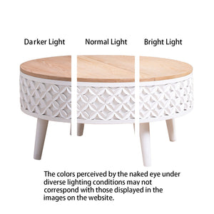 Round Coffee Table With Storage - White / Light Oak