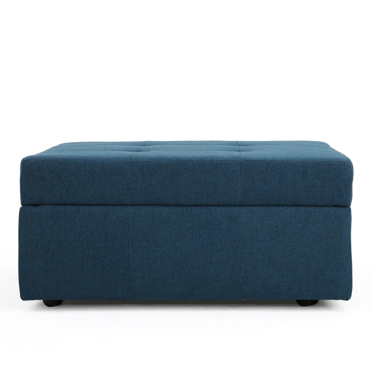 Flip Top Ottoman With Tufted Waffle Stitch And Rolling Casters - Navy Blue