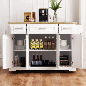 K&K 54-Inch Large Kitchen Island with Rubber Wood Drop Leaf