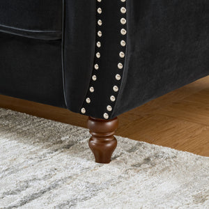 Chesterfield Upholstery Fabric Sofa With Roll Armrest & Nailhead, Mid Century Modern 3 And 3 Seater Couch