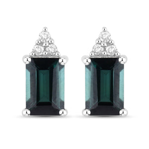 1.25 Carat Genuine Green Tourmaline and White Diamond 14K White Gold Earrings