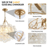 20-Inch Gold Pendant Light Chandelier with Threaded Clear Glass Globe Shade