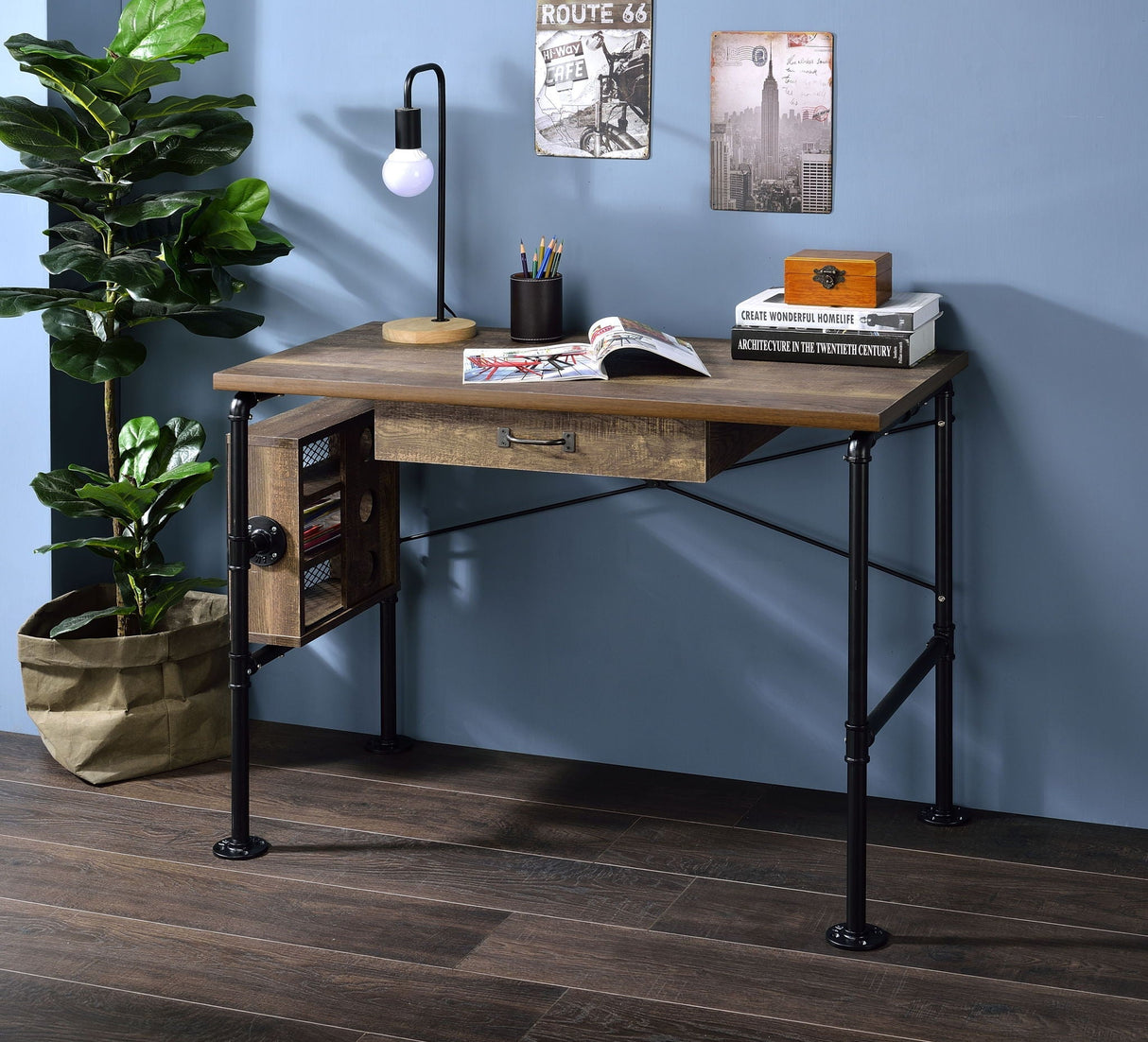 Endang Writing Desk - Weathered Oak / Black