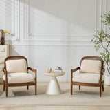 Elliston Rattan Backrest Solid Wood Accent Chair with Cushions, Set of 2