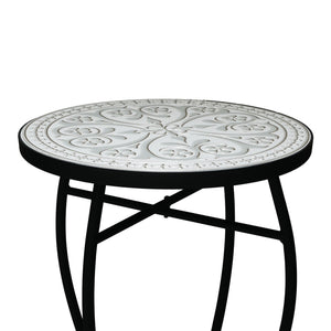 Outdoor Round Side Table With Mosaic Style Top And Curved Iron Legs