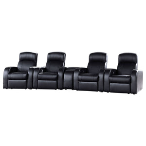 Greenfield - 4 Seater Home Theater With Wedge Console Recliners With Built In Storage And Cup Holders - Black