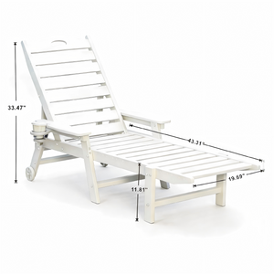 HDPE Chaise Lounge Chair Outdoor, Pool Lounge Chairs with 4-Position Adjustable Backrest, Supports Up to 360 LBS for Patio Poolside Deck Beach Backyard (white)