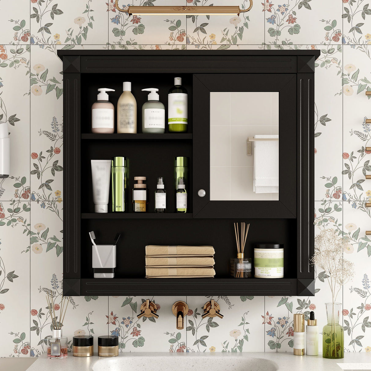 Wall-Mounted Bathroom Cabinet with Mirror and Adjustable Shelves