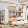Twin Size House Platform Bed with Drawers, Solid Wood House Bed with Shelves