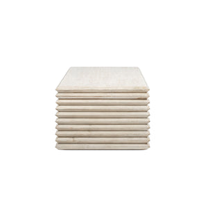 Veda 55' Reclaimed Wood Stacked Geometric Waterfall Coffee Table, Whitewashed Natural Reclaimed Pine Wood