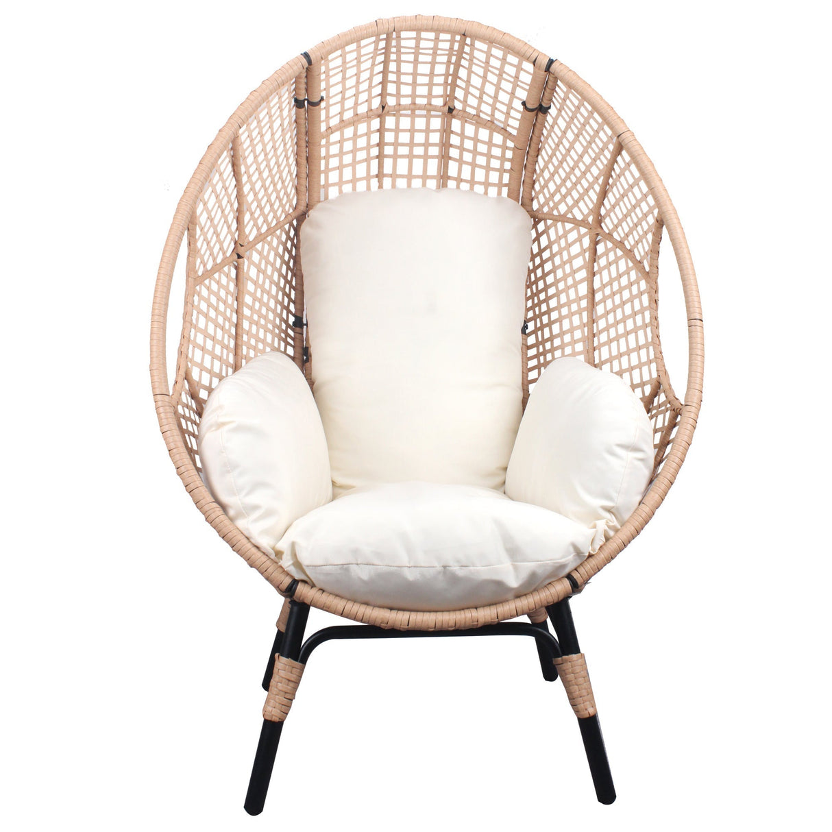 New Grid Style PE Wicker Weaving Patio Egg Chair with Natural Color Rattan Beige Cushion