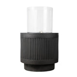 20x20x19.5' Heavy Cement Round Black Ribbed Outdoor Water Fountain with Light (Color Change)