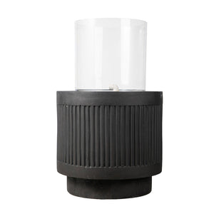 20x20x19.5' Heavy Cement Round Black Ribbed Outdoor Water Fountain with Light (Color Change)