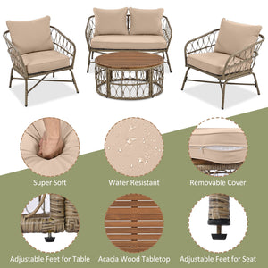 GO Bohemia-Inspired 4-Person Outdoor Seating Group with Removable Cushions