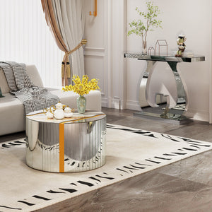Modern Mirror Side Table with Double C-Shape Base