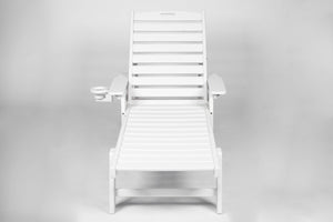 HDPE Outdoor Chaise Lounge Chair with Adjustable Backrest - Wood Texture