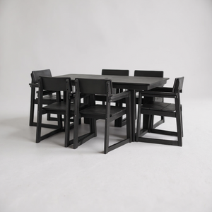7-Piece HDPE Outdoor Dining Set for 6 – Weather-Resistant Patio Table with Umbrella Hole and 6 Armrest Chairs (Black)