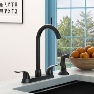 Kitchen Sink Faucet With 2 Handles And Pull Out Side Sprayer, 4 Hole Installation