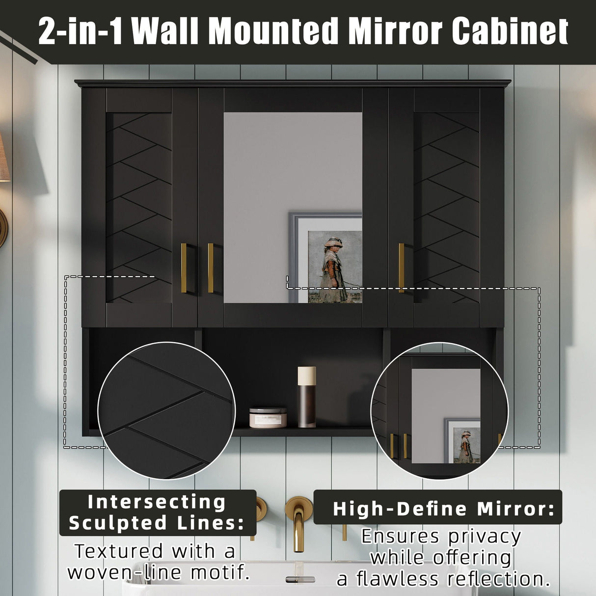 Modern Wall Mounted Medicine Cabinet With Adjustable Shelves, Soft Close Doors, High Define Mirror