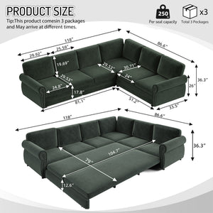 118" L-Shaped Convertible Sofa Couch