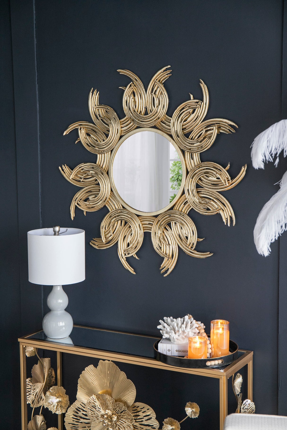 38' Sunburst Metal Decorative Mirror with Gold Finish