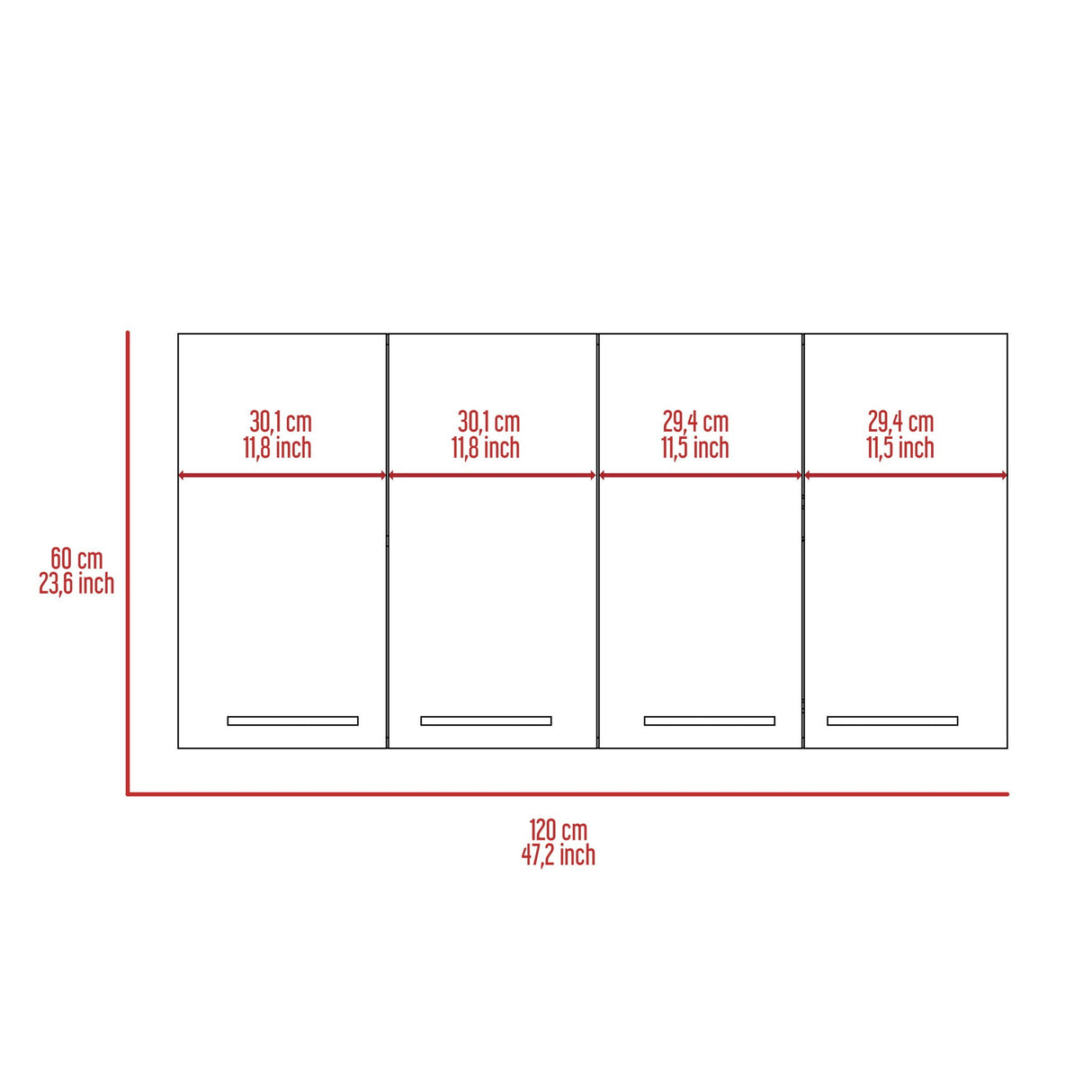Wall Cabinet Four Doors, With Two Internal Shelves And Internal Plate And Glass Organizer - White