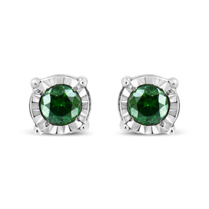 Sterling Silver Rose Cut Treated Green Diamond Solitaire Stud Earrings (0.25 cttw, Green Color, I2-I3 Clarity)