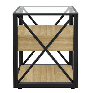Set of 2 Modern End Tables with Drawer - Nightstands for Bedroom & Living Room