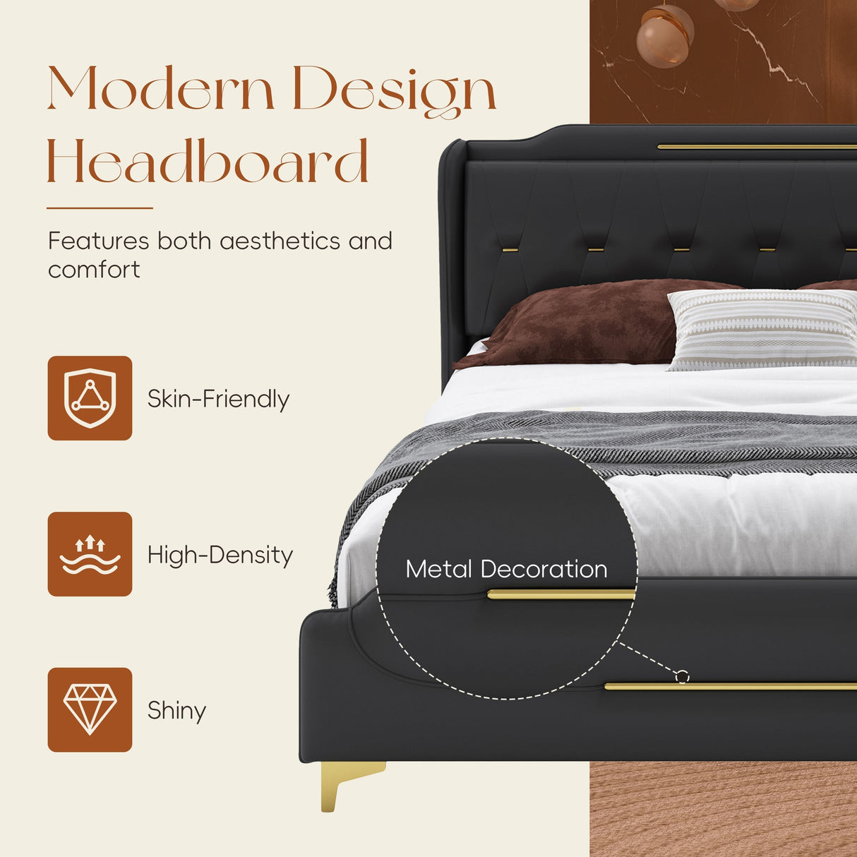 Queen Size Leather Bed Frame with Wingback Headboard & Footboard