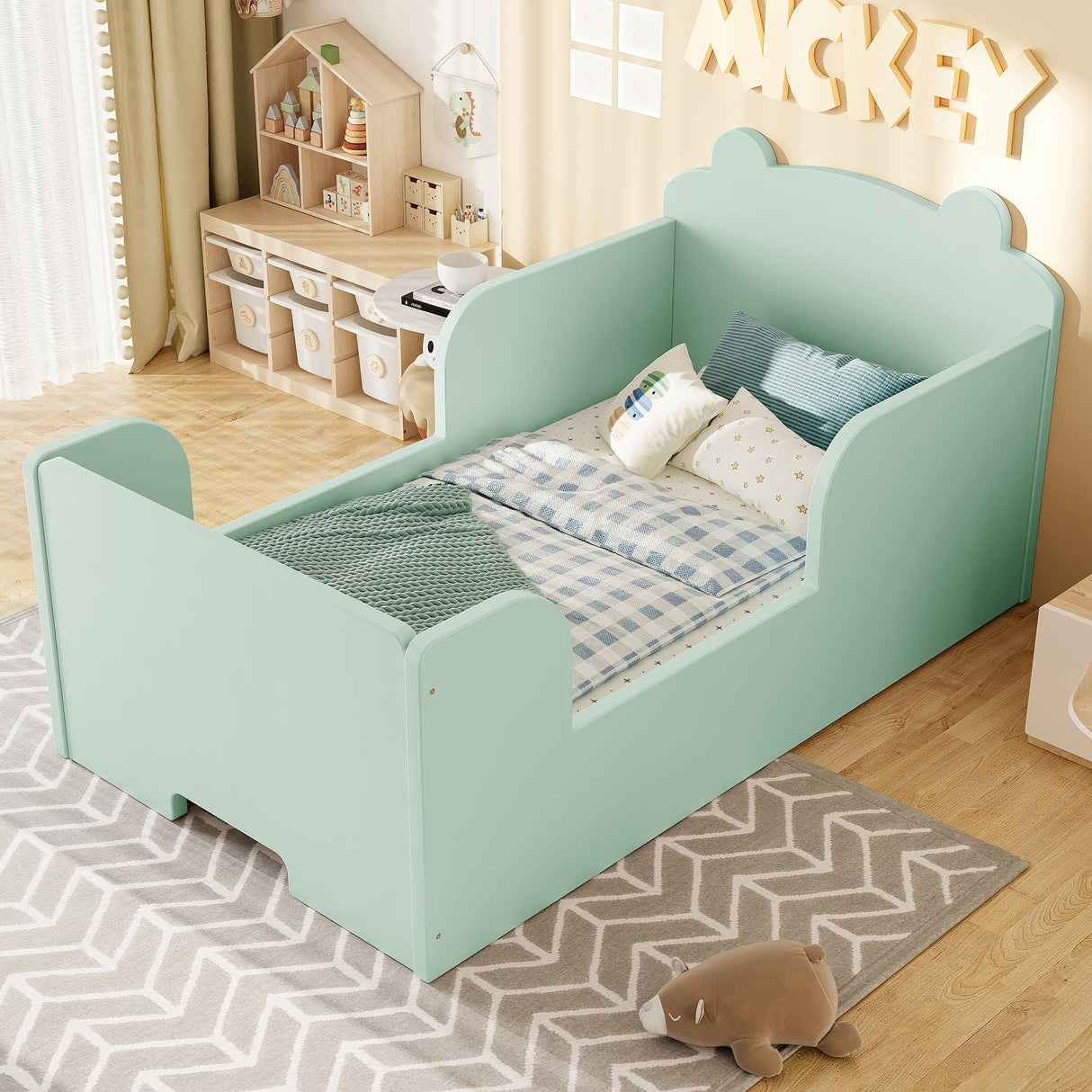 Toddler Floor Bed Frame, Bear Shape Cot Bed for Boys and Girls Ages 3-6