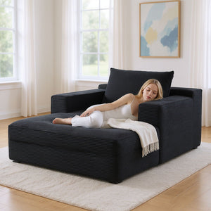 Convertible Chaise Lounge Chair With Wide Armrest & Throw Pillows