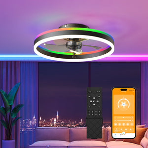 19.7" RGB Flush Mount Ceiling Fan with Light for Bedroom