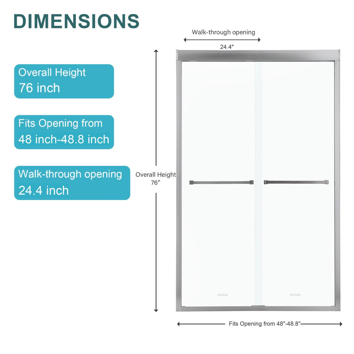 Modern Double Sliding Shower Enclosure, Tempered Glass