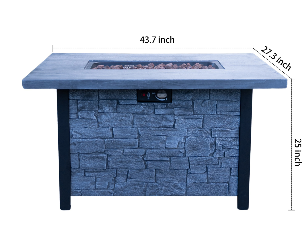 44"W x 25"H Outdoor Propane Fire Pit Table, 50,000 BTU, Cultured Stone