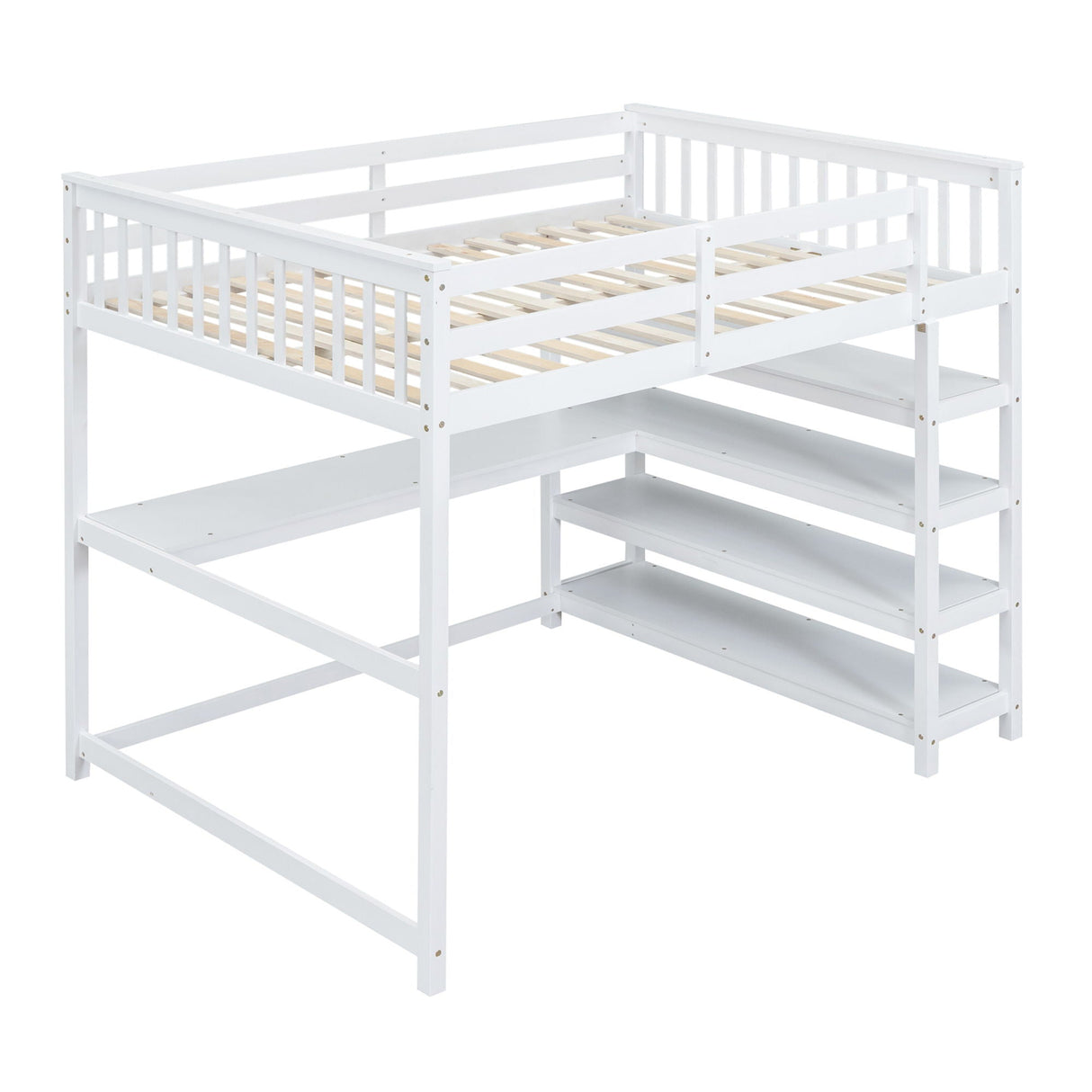 Loft Bed With Storage Shelves And Under Bed Desk
