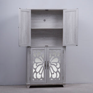 Modern Sideboard Buffet With 4 Mirrored Doors, Adjustable Shelves