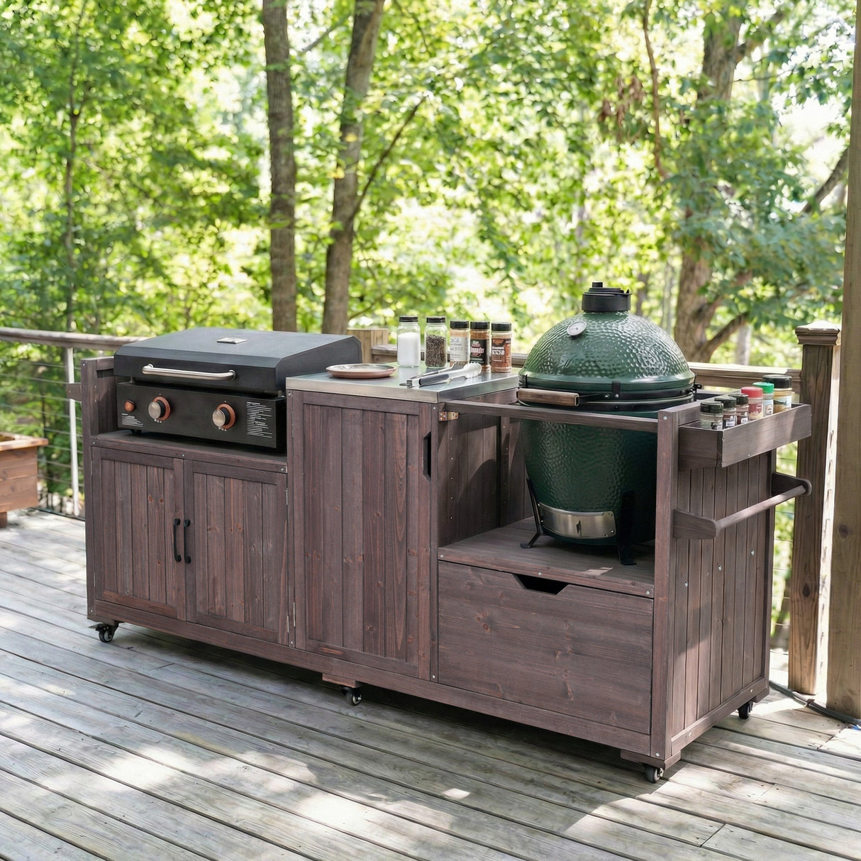 K&K 80.5' Outdoor Kitchen Island for Big Green Egg & Blackstone Griddle