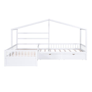 L Shape Platform Bed With 3 Storage Drawers