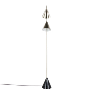 Cone 65' Contemporary Metal Floor Lamp in Plated Nickel with Black Faux Marble Base