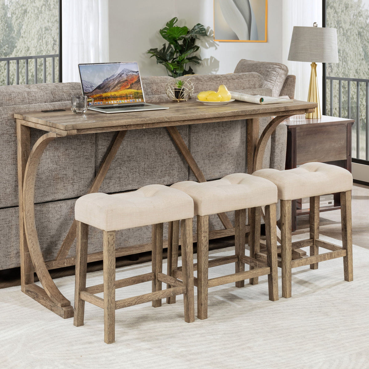 Bar Table Set With 3 Padded Stools