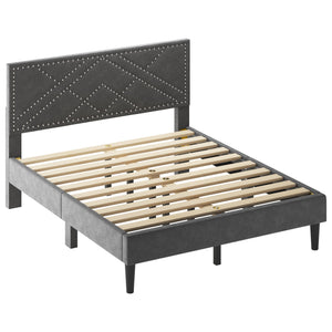 Luxurious Queen Bed Frame & Upholstered Wingback Headboard in Carbon Gray
