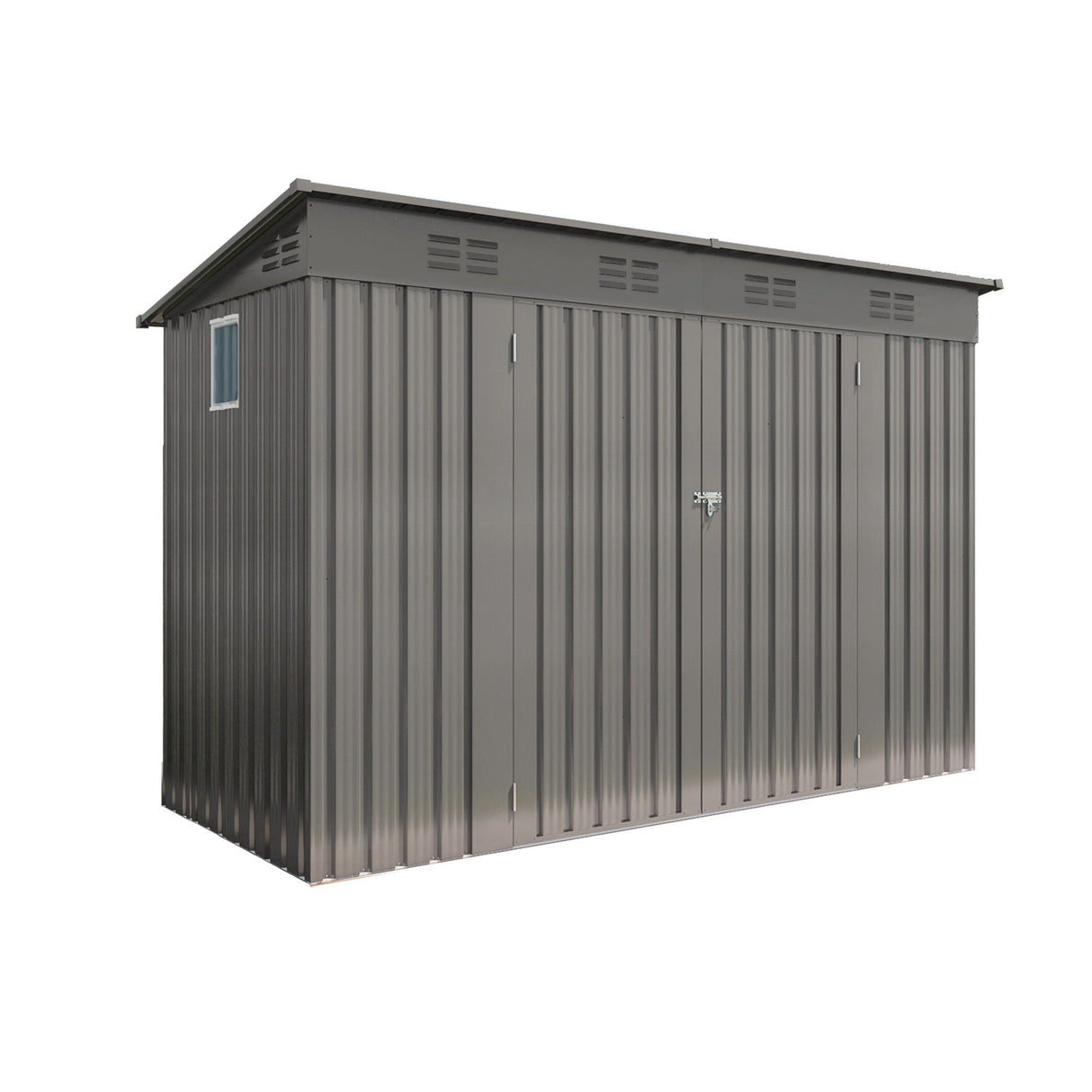Outdoor Storage Shed, Tool House With Sloping Roof, 6 Vents And 2 Swing Doors For Backyard - Gray